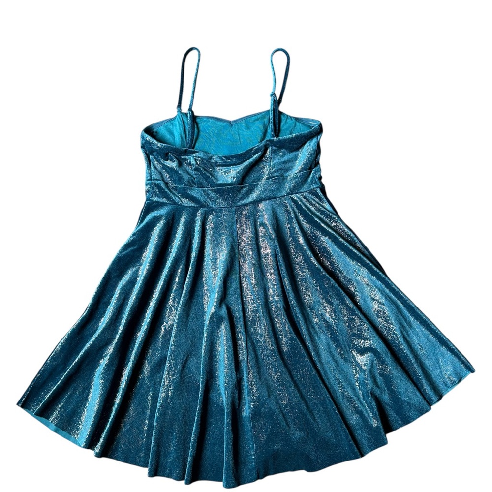 Free People Turquoise Shatter Shine Stretch Velvet Mermaid Tube Dress L/G Junior - Picture 8 of 14